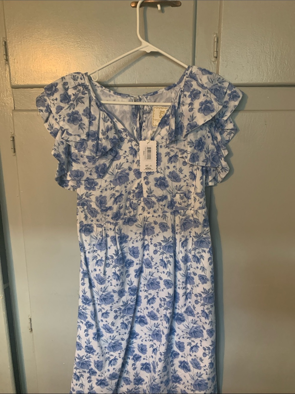 Simply Southern Blue Floral White Sundress with Ruffle Sleeves
